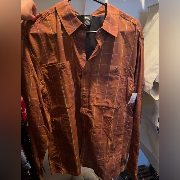 NWT REI Sahara Solid Long-Sleeve Shirt - Men's in Summit Plaid Nutmeg - Picture 2 of 5